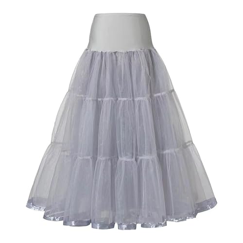 Alunsito Women's Crinoline Petticoat Hoopless Skirt A-Line Underskirt Full Gown Half Slips for Dresses Long Skirt Grey S/M