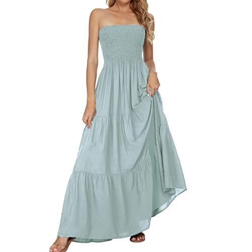Image of Women's Summer Strapless Tube Top Maxi Dresses Off Shoulder Boho Beach Long Dress