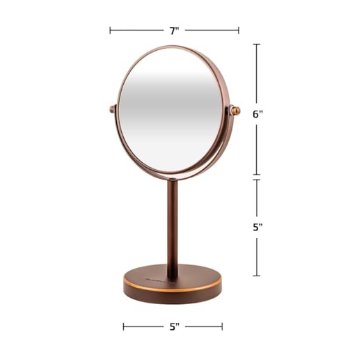 Image of OVENTE 6'' Tabletop Vanity Makeup Mirror, Antique Bronze MNLT60ABZ1X7X | Double Sided Round Magnifying Table Mirror with 1X /7X Magnification, 360 Rotation, Perfect for Dresser Bedroom Office Travel