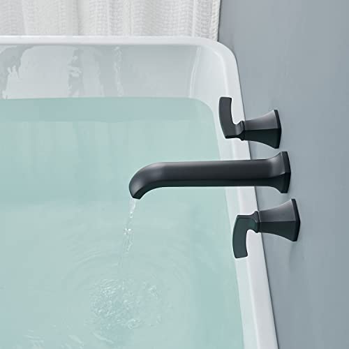 Qinkell Rubinetto Per Vasca Da Bagno Con Montaggio A Parete Per Vasca Da Bagno Nero Ad Alto Flusso Lungo Becco Raggiungere Rubinetti Per Vasca Da Bagno Romana Con 2 Maniglie - 7