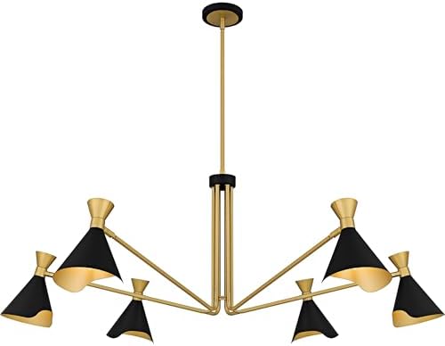 Quoizel Arden Shaded Chandelier, 52 Inch, 6-Light 60W Matte Black Hanging Ceiling Light Fixture, Max Adjustable Height 56", Modern Industrial Design for Dining, Living Room, Bedroom, or Kitchen