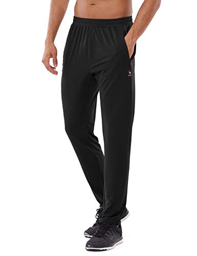 BALEAF EVO Men's Lightweight Sweatpants Nylon Running Pants Breathable Dry Fit Workout Joggers Lounge Pockets Black Large