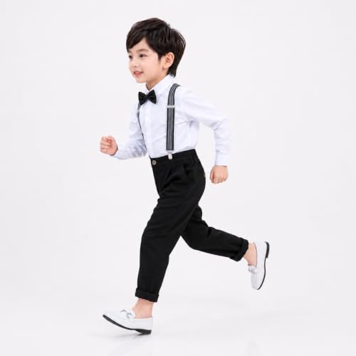 Image of SAGAR IMPEX Boys Cotton Blend Solid Full Sleeves Shirt and Pant Set with Suspender and Bow Tie | Clothing Set for Boys