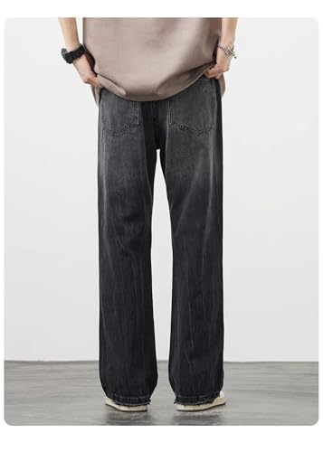 Men Ripped Jeans Straight Korean Trousers Casual Loose Wide Breathable Denim Jeans Blue 342