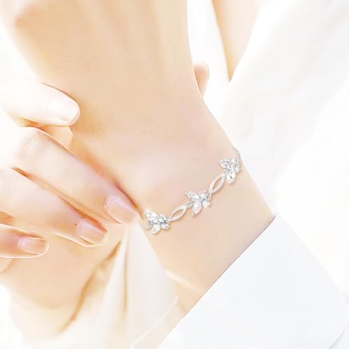 Image of Sterling Silver Butterfly Link Bracelet for Women,Adjustable Charming Dainty Jewelry,Ideal Gift for Mom,Wife and Her