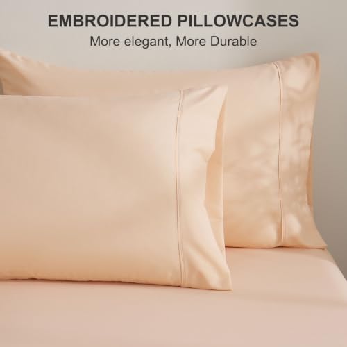 4 Piece King Size Sheet Set, Breathable & Cooling King Sheets-Peach Pink - image 6
