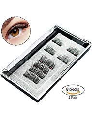 Vaveyla Magnetic Eyelashes Premium Quality Dual Magnet Eyelashes - Ultra Thin No Glue For Natural Look 3D Fiber Reusable Lashes Extension [1 Pair Half- 1 Pair Full Eyelashes] (2 Pairs 8 Pcs) Black