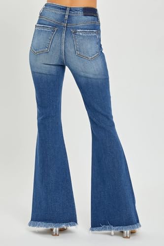 SALT TREE Risen Jeans - High Rise Front Slit with Fray Hem Flare Jeans - RDP55442