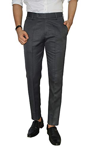 Image of KUNDAN Slim Fit Men Dark Grey Polyester Viscose Blend Trousers