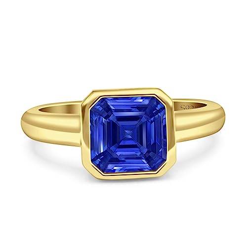 OMRANII Asscher Cut 7mmX7mm Excellent Bezel Set Solitaire Engagement Ring For Women Best Birthday Gift Cubic Zirconia Stones 925 Sterling Silver