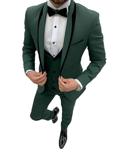 Mens Tuxedo Suit 3 Piece Slim Fit Wedding Prom Party Velvet Blazer Vest Pants Suit Jacket for Men3