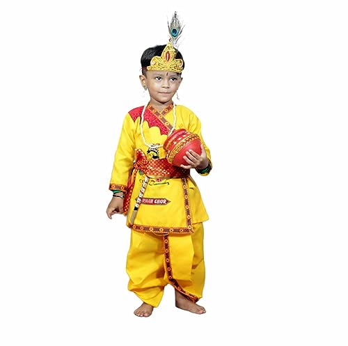 Kaku Fancy Dresses Krishna Costume for Kids Krishna Dress for Janmashtami/Bal Krishna Fancy Dress Costume for Boys/Girls