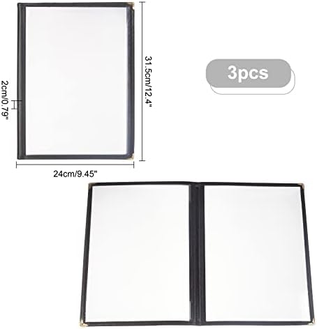 OLYCRAFT 3Pcs 4 Pages Foldable A4 Menu Card Holder Transparent Restaurant Menu Rectangle Black Folding Folder with Corner Protection for Restaurant Bar Cafe Menu