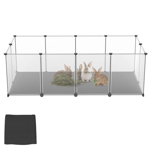 ORHEYA Set di 12 recinti per piccoli animali con base e tappetino rimovibile, per cani, gatti e conigli, sistema a incastro, 125x63x42 cm