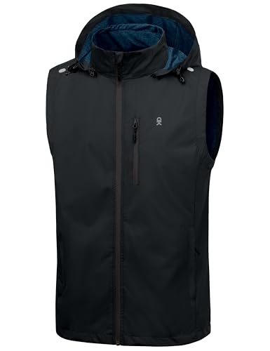Little Donkey Andy Mens Lightweight Softshell Vest Detachable Hood Windproof Golf Sleeveless Jacket for Hiking Running Black XL