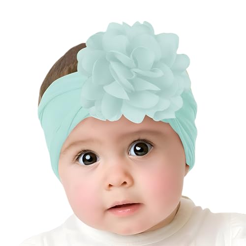 Image of SYGA Baby Headbands Nylon Flower Soft Stretchable Hairband for Newborn Infant Toddler Kids For 0-3 Year - Turquoise