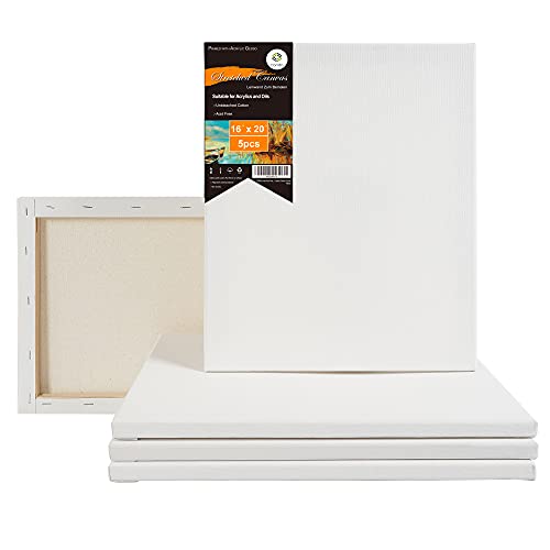 Conda 16X20 Inch Stretched Canvas For Painting, Pack Of 5, Primed, 100% Cotton 5/8 Inch Profile Value Bulk Pack For Acrylics, Oils Painting #TOP21