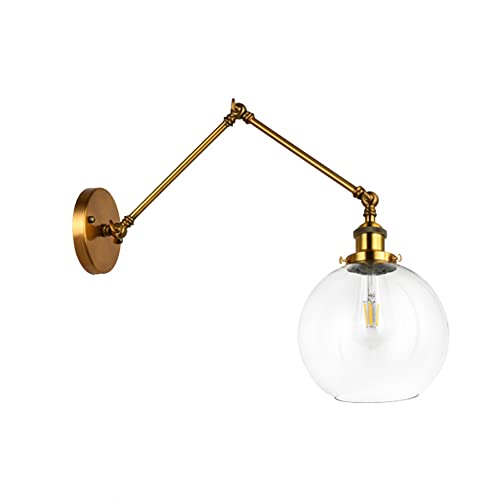 VanFty Plug-in-Wandleuchten, Schwenkarm-Wandleuchte mit Steckerkabel, Retro-Wandleuchten mit Glaslampenschirm und EIN-/Aus-Schalter, Bauernhaus-Wandleuchte für Schlafzimmer, Badezimmer, Flur (golden) Cover