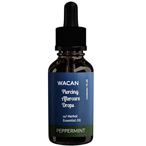 WACAN Piercing Aftercare Oil Solution and Bump Shrinking Treatment in DROPBOTTLE with All-natural Carrier Coconut Oil, Organic Herbal Essential Oil, Vitamins A, C, and E Keloid Remover. (PEPPERMINT)