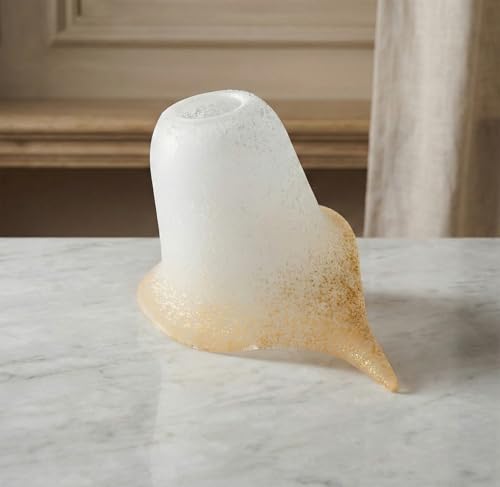 Vetro coppa ricambio lampadari, applique, lumetto, lampada, vetro scavo liscio puntinato bianco collezione calla ambra