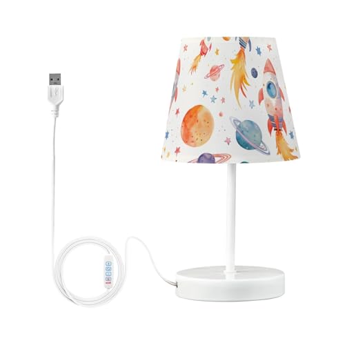 BOENLE Bedside Lamp Outer Space Rockets Planets Table Lamp Bedroom