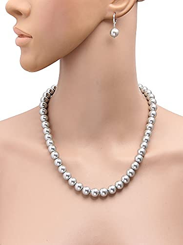 Taruna Biyani Silver Gray Imitation Pearl 10mm Bead Size Strand Necklace Mala Set for Women (PS106) - Image 4