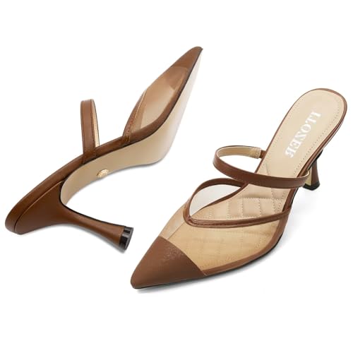 Kitten Heels for Women Mesh Mule Heels Pointed Closed Toe Low Heels for Women Slingback Heeled Dress Pumps Shoes4