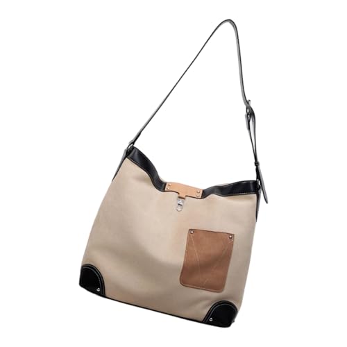 FHGSPQWM Bolsa de hombro multiusos resistente al desgaste, amplio espacio de almacenamiento, múltiples secciones interiores para accesorios de oficina, libros, bolsa de piel sintética, Khaki, One Size