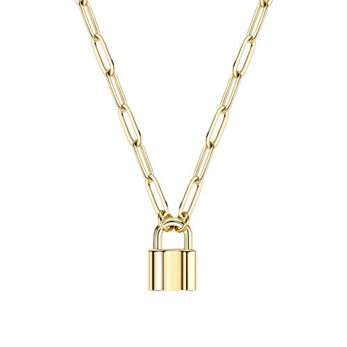 BOUTIQUELOVIN Gold Paperclip Chain Lock Necklace for Women | 14K Gold Plated Thick Necklaces Link Chain Choker Necklaces Chunky Pendants Jewelry