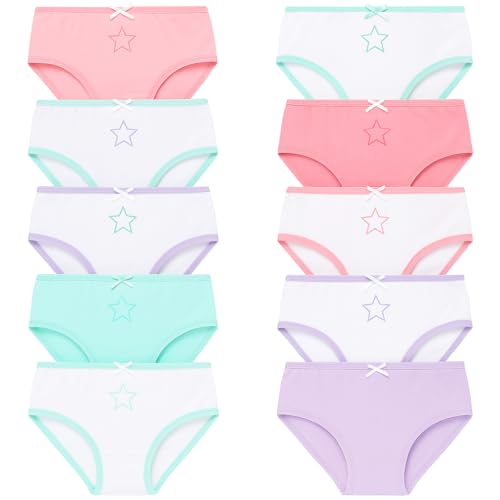 Image of Girls 100% Pure Cotton Briefs Panties (Pack of 10) | Soft Breathable Skin-Friendly Underwear for Kids | Comfortable Elastic Waist Innerwear for Girls | Multicolor Assorted