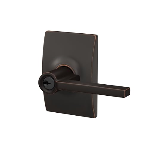 Image of SCHLAGE Latitude Keyed Entry Door Handle, Reversible, Aged Bronze | Keyed entry lever door handle with turn-button lock, Easy to install, Certified security & durability, Universal fit, 2 keys