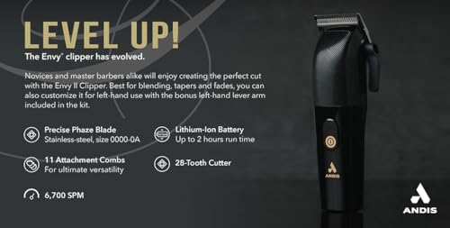 Andis Envy II Cordless Clipper, Professional Lithium-ion Electric Beard & Hair Clipper, Phaze Blade, Cordless, Black - image 4