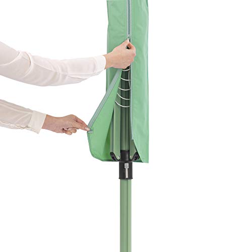 Image of Brabantia Lift-O-Matic Outdoor 4 Arm Clothesline (164 ft /O 1.8 inch) Height Adjustable, Folding Clothes Drying Rack + Ground Spike, Cover + Bag of Clothespins (Green)