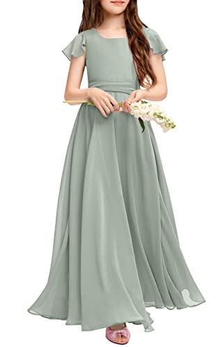 Galawaqe Fancy Girl Junior Bridesmaid Dresses Kids Sleeveless Cute Maxi Dress Teen Long Wedding Party Prom Gowns Green #TOP27