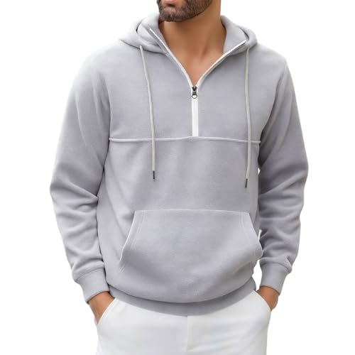 YOSUWOAI Sudadera con capucha de forro polar para hombre, con media cremallera, sudadera deportiva de trabajo, sudadera cálida de manga larga, sudadera con capucha, monocolor, para el tiempo libre