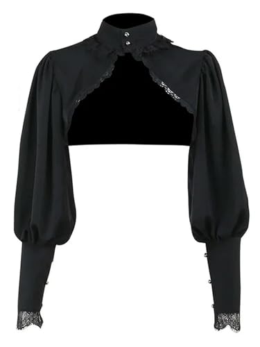 Chaqueta Corta gótica Negra de Encaje Steampunk para Mujer, Blusa de Palacio Preciosa Kawaii, Abrigo Bolero de Fiesta para Mujer, Corset-1-S