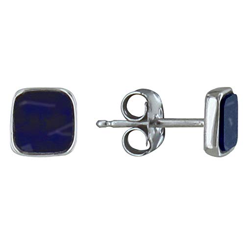 LES POULETTES BIJOUX - Boucles d'Oreilles Clous Argent 925 Petit Carré de Sodalite