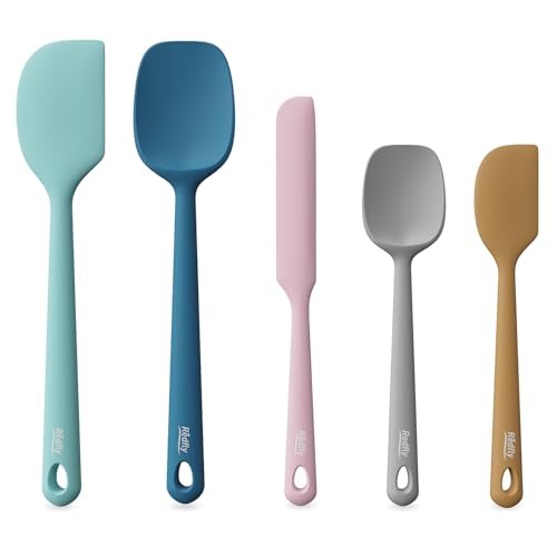 Redfly Silicone Spatula Set, 5 Piece Food Grade Silicone Cooking Utensils Set, Rubber Spatula Heat Resistant Nonstick for Baking, Cooking, Kitchen Utensils Dishwasher Safe Multicolor