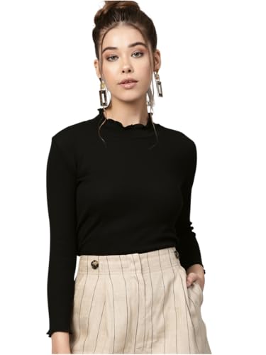 Image of SASSAFRAS Black Rib High Neck Full Sleeve Top