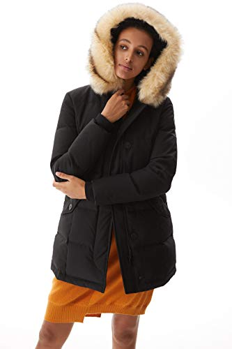 Women's Padded Jacket, Ladies Fur Hooded Thickened Vegan Down Long Parka Winter Outwear Warm Puffer Coat XS-XXL