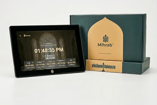 Mihrab 10 Azan Clock with WiFi for Home USA - Modern Islamic Art Neighborhood Prayer Precision Athan Clock for Prayer with Sound 2-Year Warranty Azaan Clock