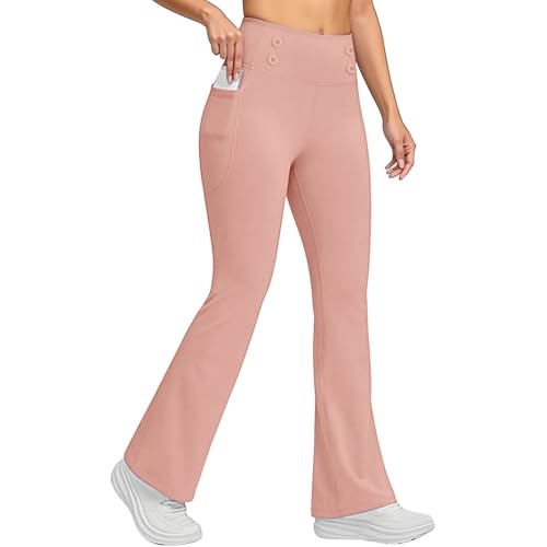 GMQWRK Pantalones de corte de bota para mujer, leggings de entrenamiento cálidos con forro de microforro polar, bolsillos, botones, cintura alta, pantalones térmicos, capas base, pantalones 2026