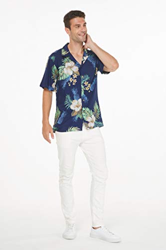Image of Matchable Couple Hawaiian Shirt or Dress Signature Prints Pineapple | Sold Individually; Matchable Couple Collection; Soft Comfortable Fabric; Signature Tropical Prints; Vacation Ready