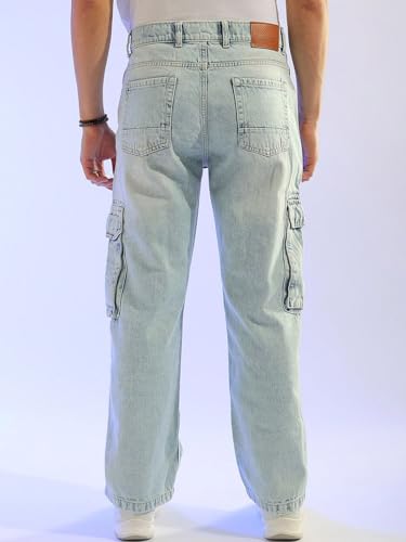 Image of The Indian Garage Co Men Relaxed Fit Solid Mid-Rise Cargo Denim