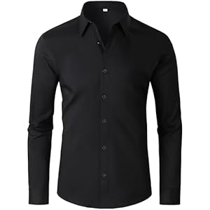 Mens Dress Shirts 4-Way Stretch Long Sleeve Slim Fit Formal Shirt Business Casual Wedding Dating Button Down Shirts XX-Large 00119_black