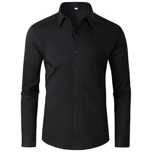 Mens Dress Shirts 4-Way Stretch Long Sleeve Slim Fit Formal Shirt Business Casual Wedding Dating Button Down Shirts XX-Large 00119_black