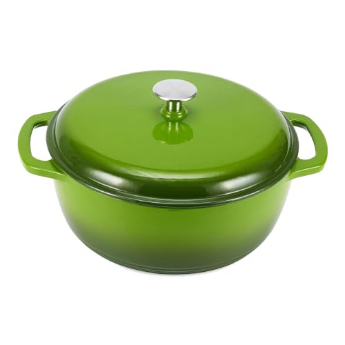 Image of Amazon Basics Enameled Cast Iron Dutch Oven Pot with Lid, Round, Dual Handles, Heavy-Duty, Oven Safe for Stews, Roasting, Baking, 6-Quart, Green