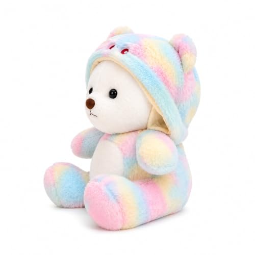 Image of VanityX Soft Plush Teddy Bear with Cute Hoodie, Rainbow Stuffed Animal Toy for Kids, Baby Teddy Bear, Hugging Plush Doll, Birthday Gift for Girls & Boys, Home Decor (40 cm, Rainbow Color)