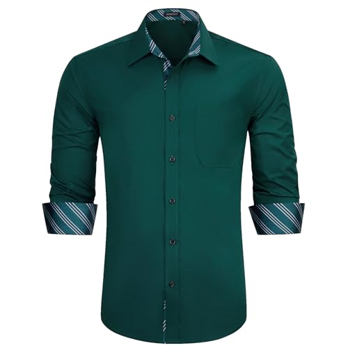 Image of HISDERN Mens Dress Shirts Long Sleeve Button Down Casual Shirts for Men Inner Contrast Formal Business Tuxedo Wedding Shirt