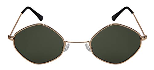 Edge I-Wear Small Retro Inspired Diamond Shaped Women Sunglasses Flat Lens 5142-FLKGM (Gold Frame/Green lens, 50)2